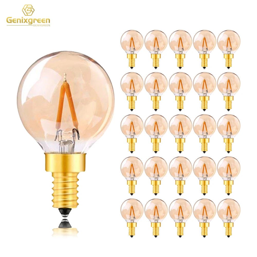 G40 Gold Tint Globe Edison LED Filament Bulbs E14 1W 2200K Dimmable, 220V or 12-24V, 6-25 Pack - Hans Lumiere