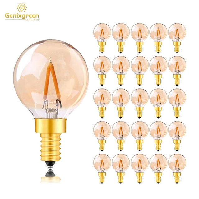 G40 Gold Tint Globe Edison LED Filament Bulbs E14 1W 2200K Dimmable, 220V or 12-24V, 6-25 Pack - Hans Lumiere