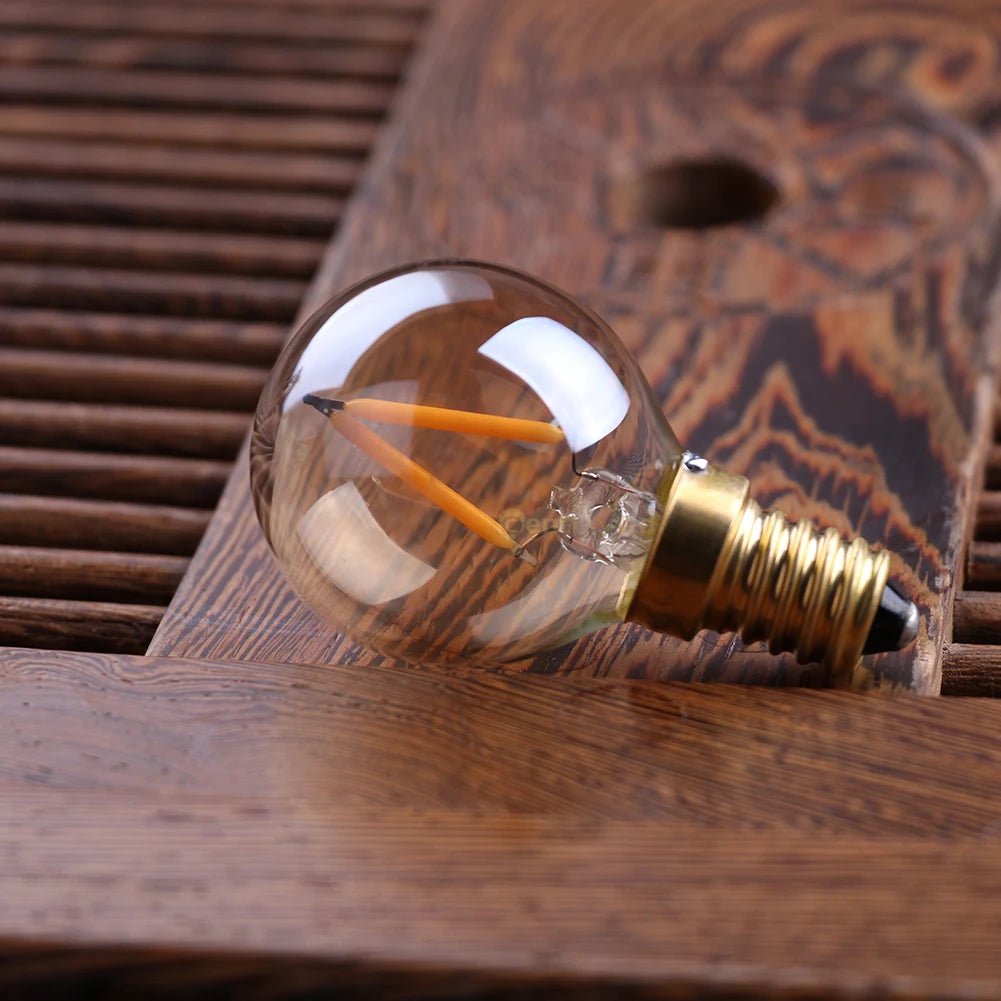 G40 Gold Tint Globe Edison LED Filament Bulbs E14 1W 2200K Dimmable, 220V or 12-24V, 6-25 Pack - Hans Lumiere