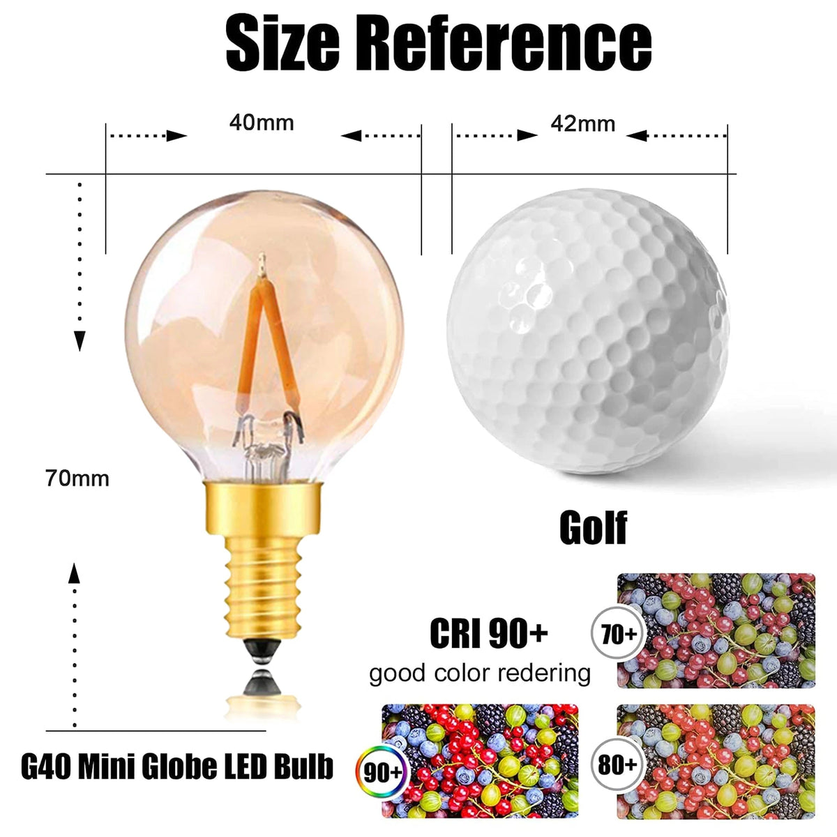 G40 Gold Tint Globe Edison LED Filament Bulbs E14 1W 2200K Dimmable, 220V or 12-24V, 6-25 Pack - Hans Lumiere