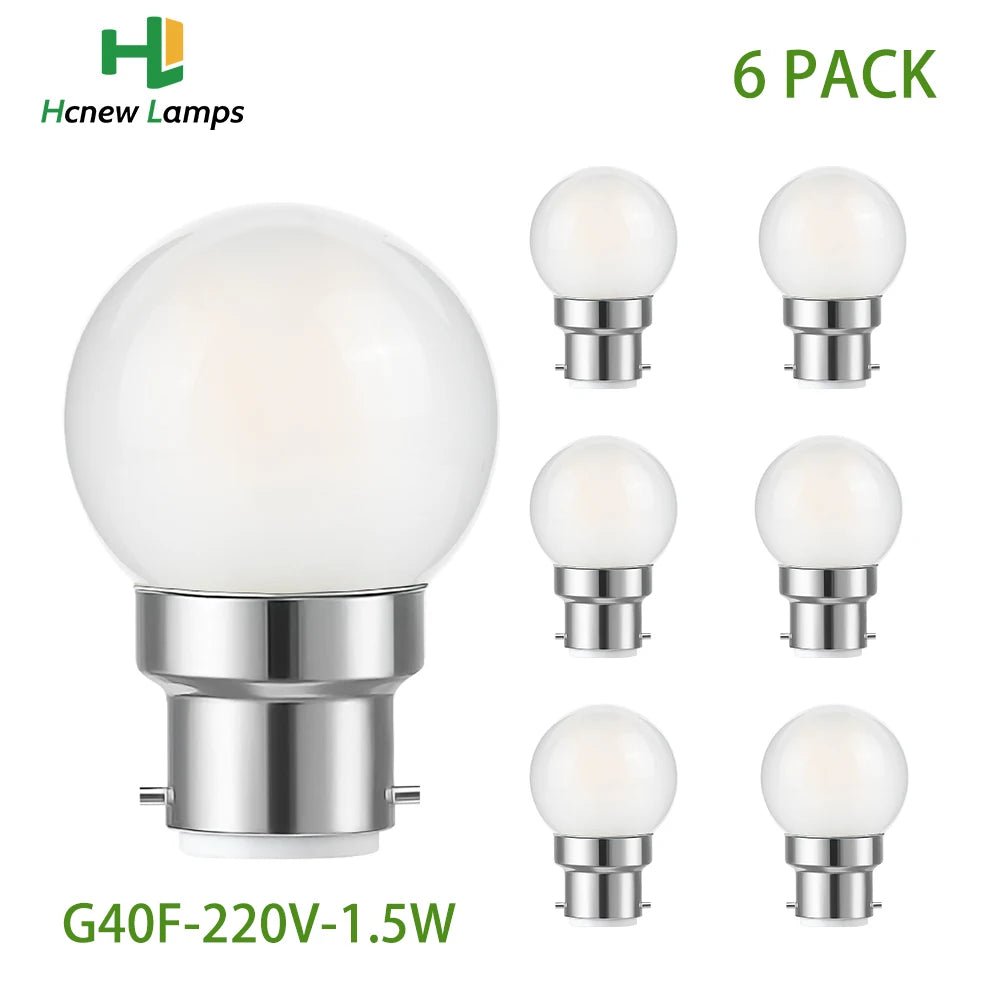 G40 Milky Glass Globe LED Filament Bulbs B22 Bayonet 1.5W 2700K, 2 or 6 Pack - Hans Lumiere