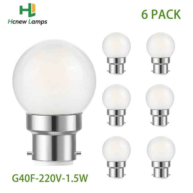 G40 Milky Glass Globe LED Filament Bulbs B22 Bayonet 1.5W 2700K, 2 or 6 Pack - Hans Lumiere