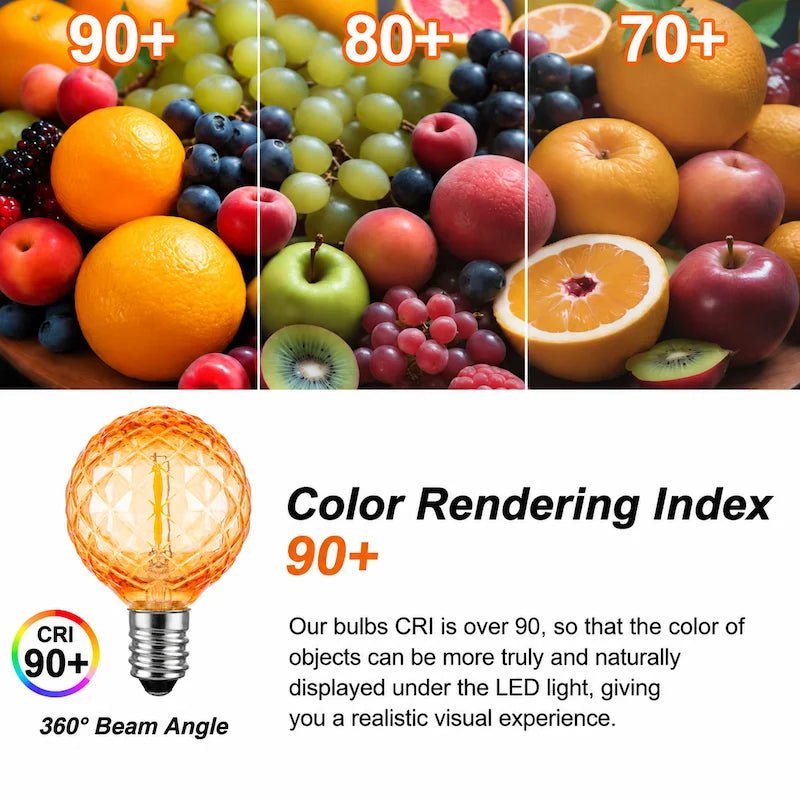 G40 Shatterproof Amber Diamond LED Bulbs E12 1W 2200K, 220V or DC 24V, String Light Replacement - Hans Lumiere