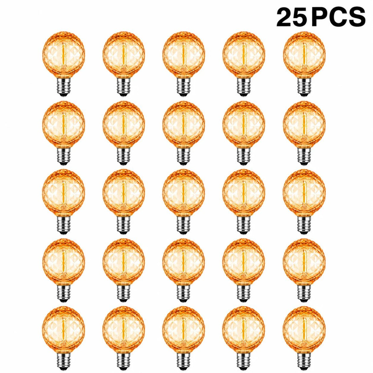 G40 Shatterproof Amber Diamond LED Bulbs E12 1W 2200K, 220V or DC 24V, String Light Replacement - Hans Lumiere