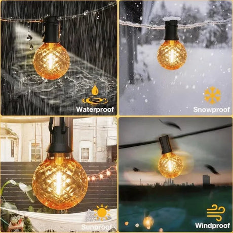 G40 Shatterproof Amber Diamond LED Bulbs E12 1W 2200K, 220V or DC 24V, String Light Replacement - Hans Lumiere