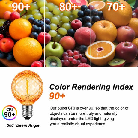 G40 Shatterproof Amber Diamond LED Bulbs E12 1W 2200K, 220V or DC 24V, String Light Replacement - Hans Lumiere