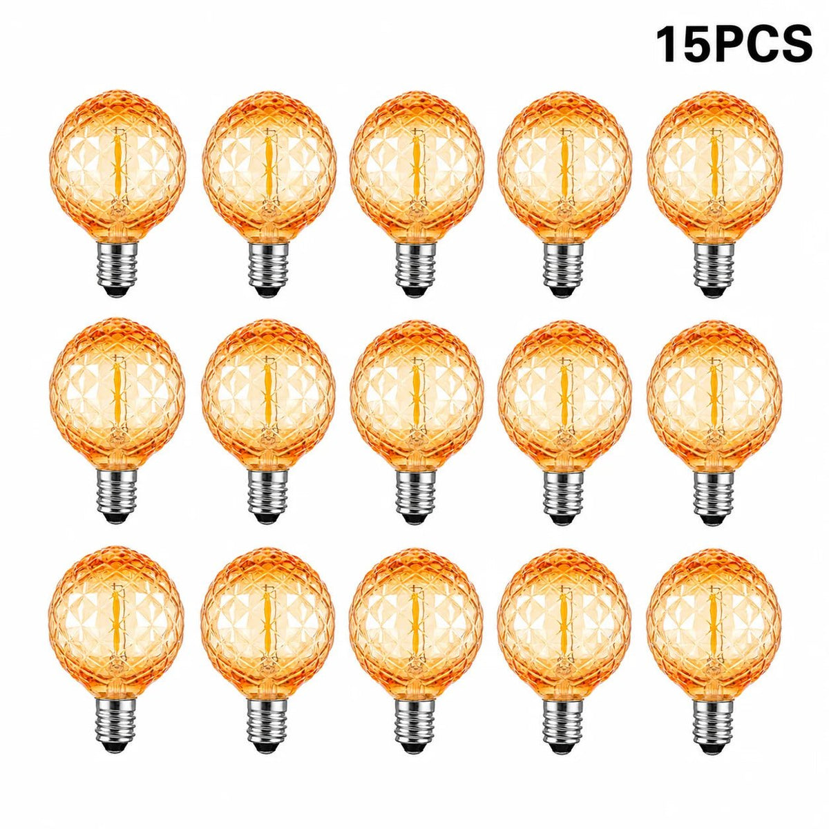 G40 Shatterproof Amber Diamond LED Bulbs E12 1W 2200K, 220V or DC 24V, String Light Replacement - Hans Lumiere