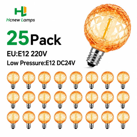 G40 Shatterproof Amber Diamond LED Bulbs E12 1W 2200K, 220V or DC 24V, String Light Replacement - Hans Lumiere