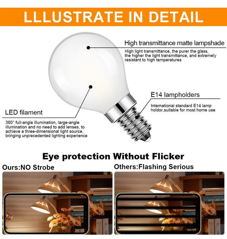 G45 Frosted Globe Edison LED Filament Bulbs E14 5W, Warm 3000K or Cool 6000K, 6 Pack - Hans Lumiere