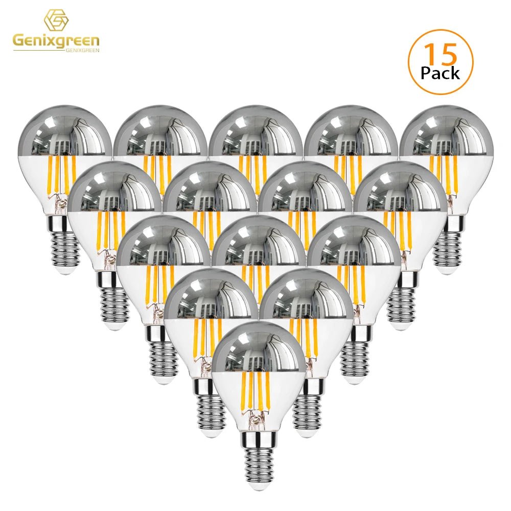 G45 Silver Crown Mirror Top LED Bulbs 4W Dimmable 2700K, E12 E14, 2-15 Pack - Hans Lumiere