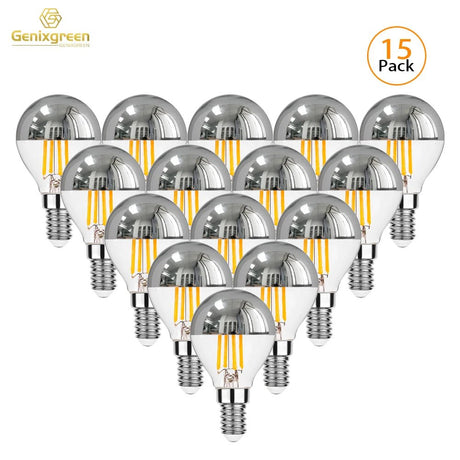 G45 Silver Crown Mirror Top LED Bulbs 4W Dimmable 2700K, E12 E14, 2-15 Pack - Hans Lumiere