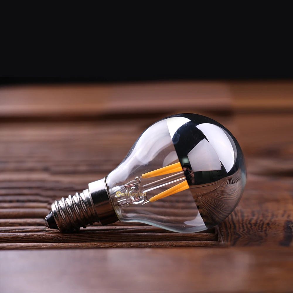 G45 Silver Crown Mirror Top LED Bulbs 4W Dimmable 2700K, E12 E14, 2-15 Pack - Hans Lumiere