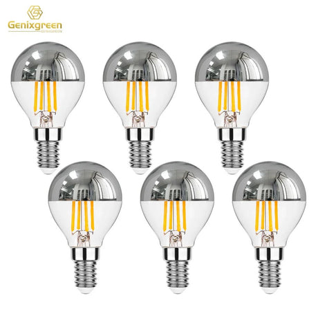 G45 Silver Crown Mirror Top LED Bulbs 4W Dimmable 2700K, E12 E14, 2-15 Pack - Hans Lumiere