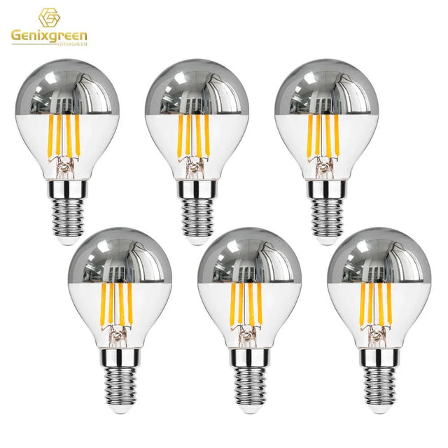 G45 Silver Crown Mirror Top LED Bulbs 4W Dimmable 2700K, E12 E14, 2-15 Pack - Hans Lumiere