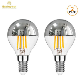 G45 Silver Crown Mirror Top LED Bulbs 4W Dimmable 2700K, E12 E14, 2-15 Pack - Hans Lumiere