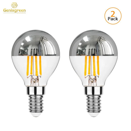 G45 Silver Crown Mirror Top LED Bulbs 4W Dimmable 2700K, E12 E14, 2-15 Pack - Hans Lumiere