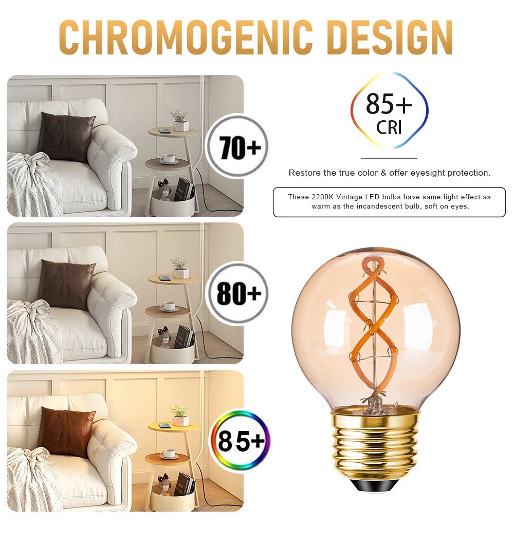 G50 Spiral Filament Edison LED Globe Bulbs 3W 2200K Dimmable, E12 E14 E26 E27, 2 or 6 Pack - Hans Lumiere