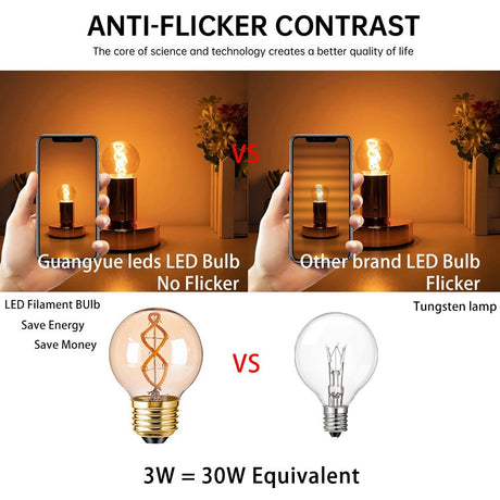 G50 Spiral Filament Edison LED Globe Bulbs 3W 2200K Dimmable, E12 E14 E26 E27, 2 or 6 Pack - Hans Lumiere