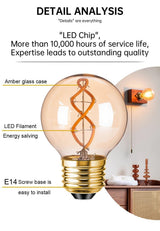 G50 Spiral Filament Edison LED Globe Bulbs 3W 2200K Dimmable, E12 E14 E26 E27, 2 or 6 Pack - Hans Lumiere
