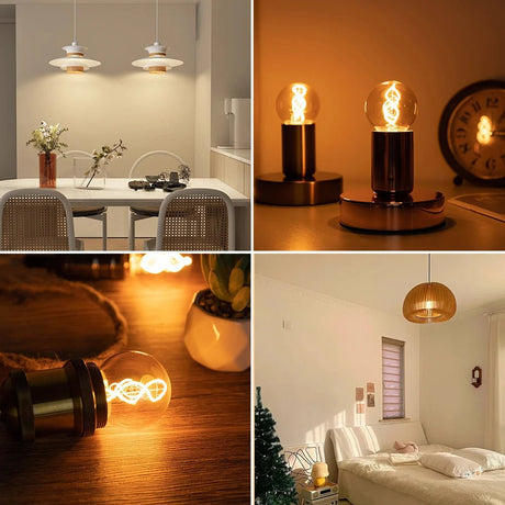 G50 Spiral Filament Edison LED Globe Bulbs 3W 2200K Dimmable, E12 E14 E26 E27, 2 or 6 Pack - Hans Lumiere