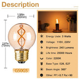 G50 Spiral Filament Edison LED Globe Bulbs 3W 2200K Dimmable, E12 E14 E26 E27, 2 or 6 Pack - Hans Lumiere