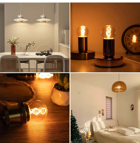 G50 Spiral Filament Edison LED Globe Bulbs 3W 2200K Dimmable, E12 E14 E26 E27, 2 or 6 Pack - Hans Lumiere