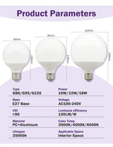 G80 G95 G125 Milky Globe LED Bulbs E27 10W 15W 18W CRI 90, Warm Neutral or Cool White, 6 Pack - Hans Lumiere