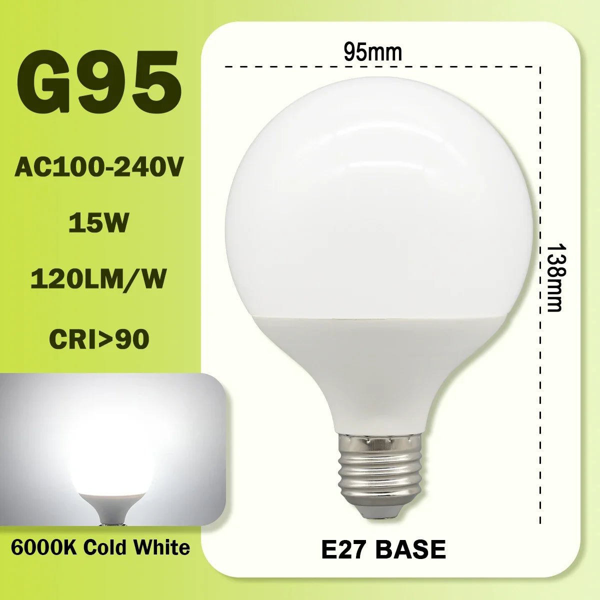 G80 G95 G125 Milky Globe LED Bulbs E27 10W 15W 18W CRI 90, Warm Neutral or Cool White, 6 Pack - Hans Lumiere