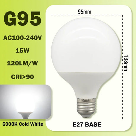 G80 G95 G125 Milky Globe LED Bulbs E27 10W 15W 18W CRI 90, Warm Neutral or Cool White, 6 Pack - Hans Lumiere