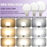 G80 G95 G125 Milky Globe LED Bulbs E27 10W 15W 18W CRI 90, Warm Neutral or Cool White, 6 Pack - Hans Lumiere