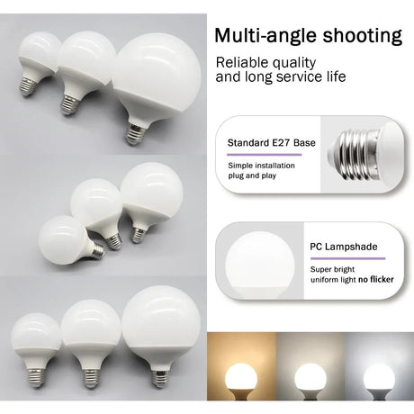 G80 G95 G125 Milky Globe LED Bulbs E27 10W 15W 18W CRI 90, Warm Neutral or Cool White, 6 Pack - Hans Lumiere