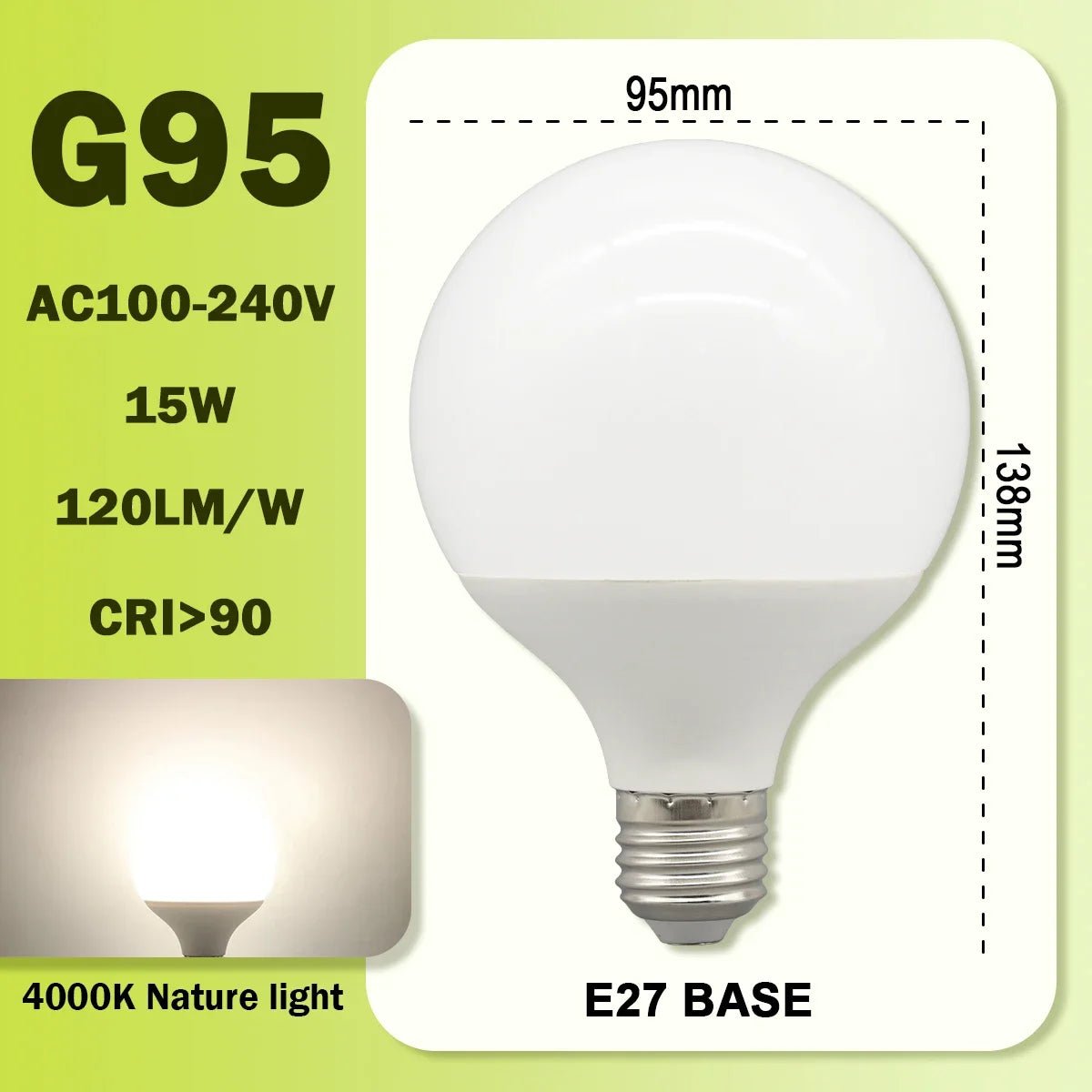 G80 G95 G125 Milky Globe LED Bulbs E27 10W 15W 18W CRI 90, Warm Neutral or Cool White, 6 Pack - Hans Lumiere