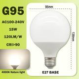 G80 G95 G125 Milky Globe LED Bulbs E27 10W 15W 18W CRI 90, Warm Neutral or Cool White, 6 Pack - Hans Lumiere