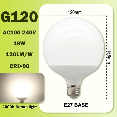 G80 G95 G125 Milky Globe LED Bulbs E27 10W 15W 18W CRI 90, Warm Neutral or Cool White, 6 Pack - Hans Lumiere