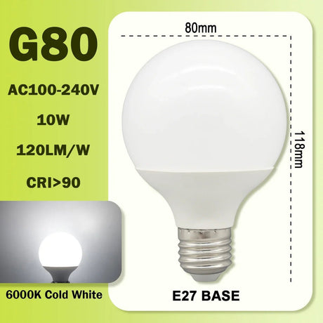 G80 G95 G125 Milky Globe LED Bulbs E27 10W 15W 18W CRI 90, Warm Neutral or Cool White, 6 Pack - Hans Lumiere