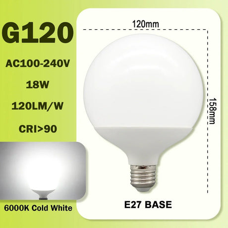 G80 G95 G125 Milky Globe LED Bulbs E27 10W 15W 18W CRI 90, Warm Neutral or Cool White, 6 Pack - Hans Lumiere