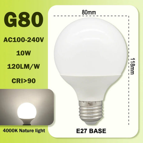 G80 G95 G125 Milky Globe LED Bulbs E27 10W 15W 18W CRI 90, Warm Neutral or Cool White, 6 Pack - Hans Lumiere