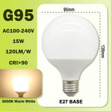 G80 G95 G125 Milky Globe LED Bulbs E27 10W 15W 18W CRI 90, Warm Neutral or Cool White, 6 Pack - Hans Lumiere