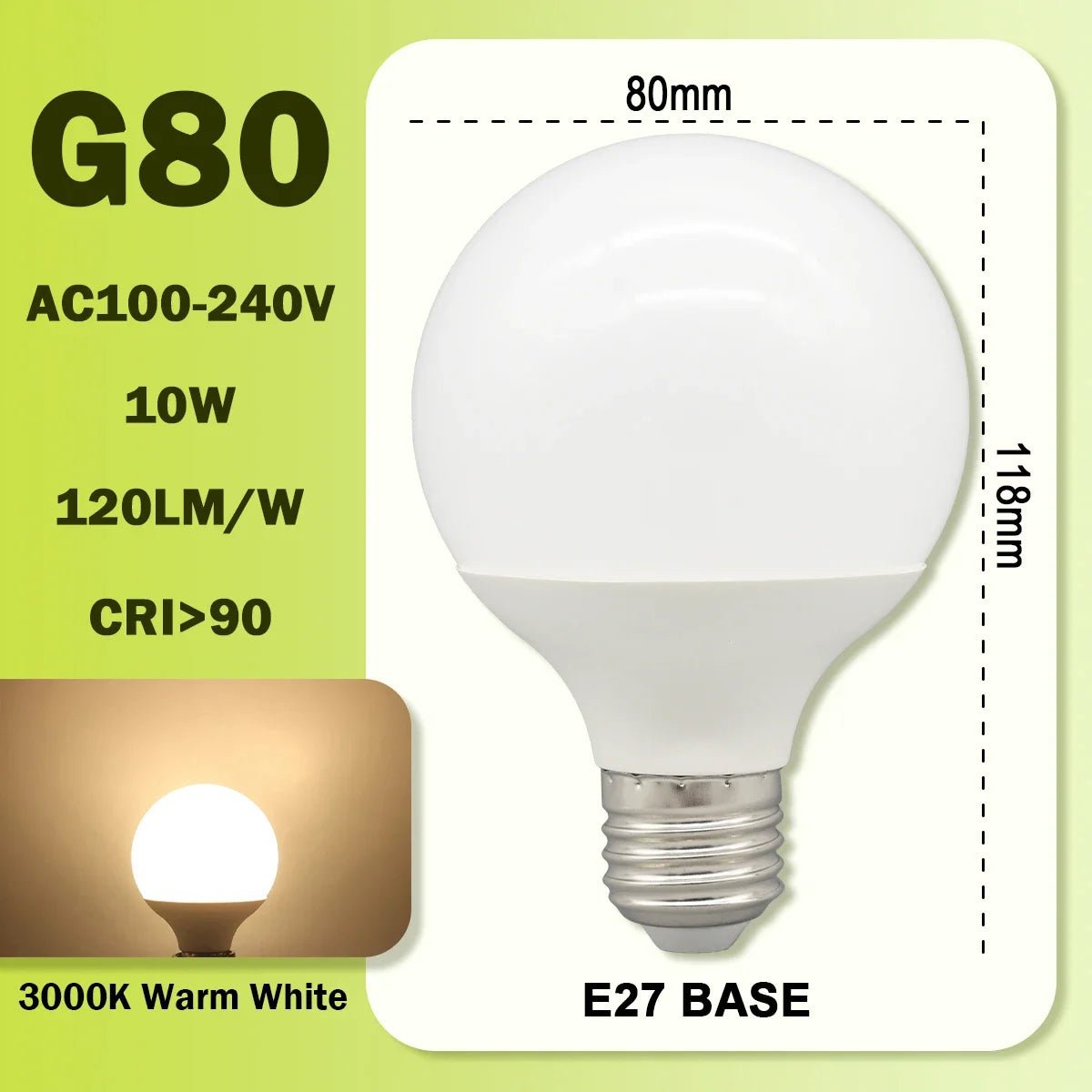 G80 G95 G125 Milky Globe LED Bulbs E27 10W 15W 18W CRI 90, Warm Neutral or Cool White, 6 Pack - Hans Lumiere