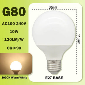 G80 G95 G125 Milky Globe LED Bulbs E27 10W 15W 18W CRI 90, Warm Neutral or Cool White, 6 Pack - Hans Lumiere