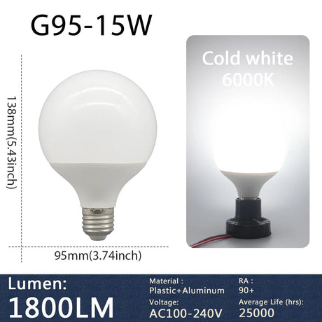 G80 G95 G125 Milky Globe LED Bulbs E27 10W 15W 18W, Warm Neutral or Cool White, 1-5 Pack - Hans Lumiere