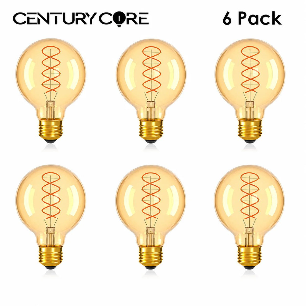 G80 Spiral Filament Edison LED Globe Bulb E27 4W 2700K, Amber or Clear Glass, 2 or 6 Pack - Hans Lumiere