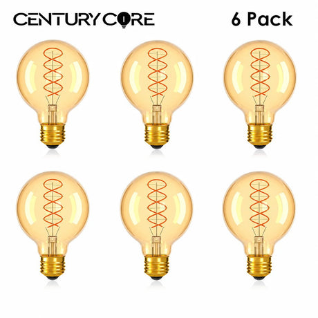 G80 Spiral Filament Edison LED Globe Bulb E27 4W 2700K, Amber or Clear Glass, 2 or 6 Pack - Hans Lumiere