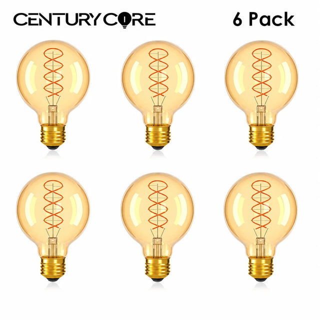 G80 Spiral Filament Edison LED Globe Bulb E27 4W 2700K, Amber or Clear Glass, 2 or 6 Pack - Hans Lumiere