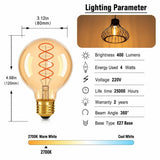 G80 Spiral Filament Edison LED Globe Bulb E27 4W 2700K, Amber or Clear Glass, 2 or 6 Pack - Hans Lumiere