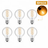 G80 Spiral Filament Edison LED Globe Bulb E27 4W 2700K, Amber or Clear Glass, 2 or 6 Pack - Hans Lumiere