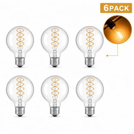 G80 Spiral Filament Edison LED Globe Bulb E27 4W 2700K, Amber or Clear Glass, 2 or 6 Pack - Hans Lumiere