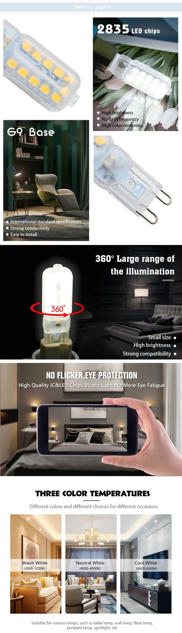 G9 LED Bulbs 3W 5W 7W 220V, Halogen Replacement for Crystal Chandeliers, 10 Pack - Hans Lumiere
