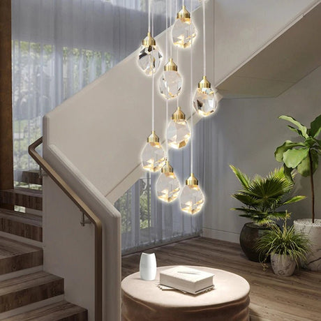 Gold Crystal Staircase Chandelier for Living Room and Foyer - Hans Lumiere