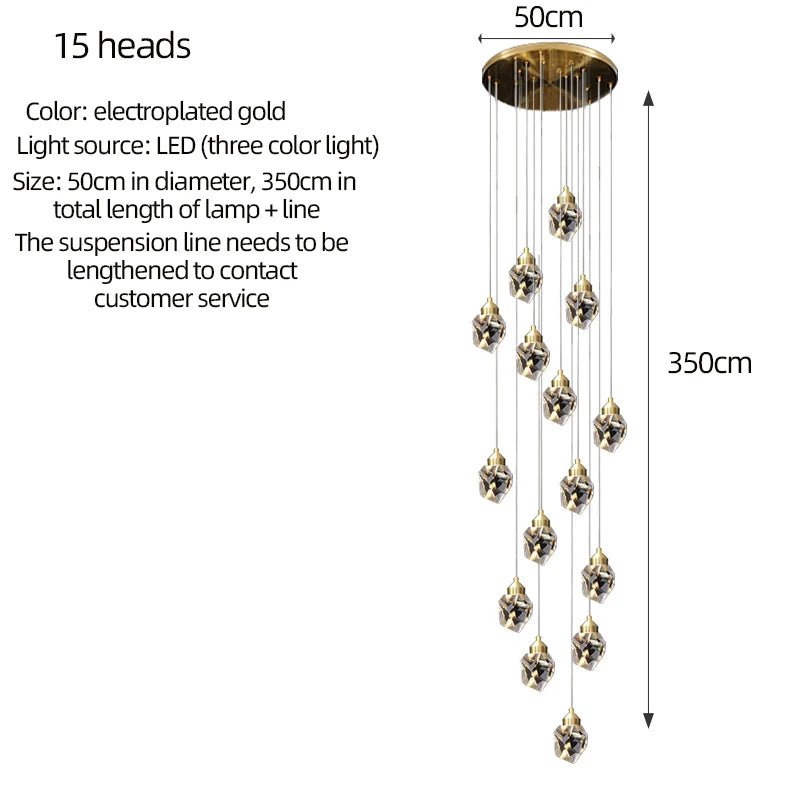 Gold Crystal Staircase Chandelier for Living Room and Foyer - Hans Lumiere